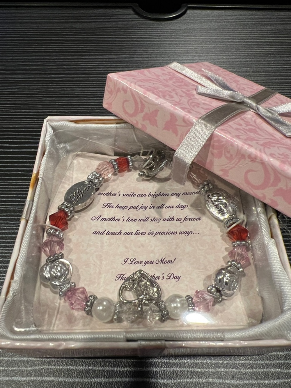 Pink and Silver Tone Beaded Mom Charm Bracelet NIB - Picture 2 of 5